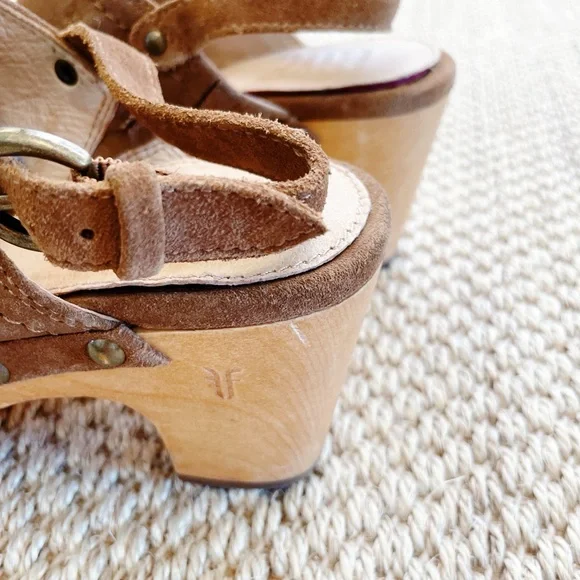 Frye Jessica clog in brown -Brown Suede Wooden Clog Heels - Women's 6 - Picture 4 of 8
